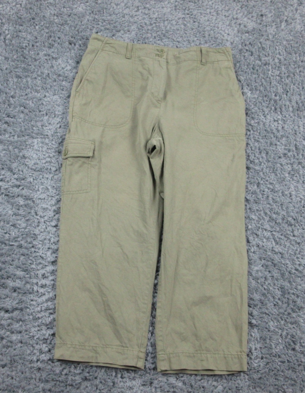 Talbots Pants Womens 12 Green Cropped Wide Leg Linen Blend Cargo Pockets 33x23*
